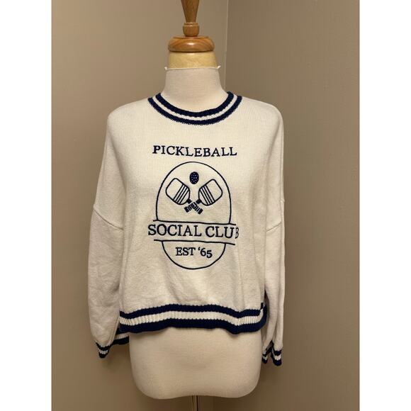 Sincerely Jules Pickleball Social Club Cropped Graphic Knit Sweater Sz Medium - Picture 1 of 7